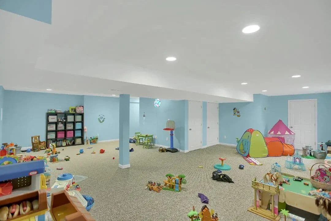 Family Basement on Family Dr Unfinished basement, finished for play room. Designed by Home Pro in Shrewsbury, PA.