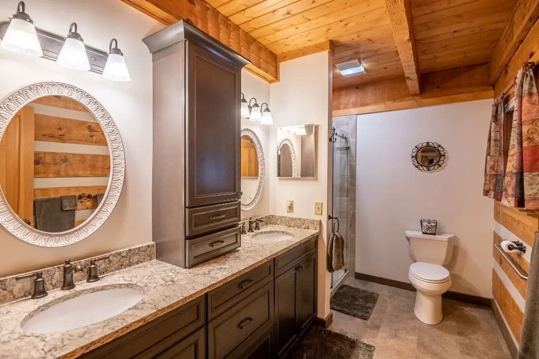 Modern Cabin Style Bath Bathroom remodel.
